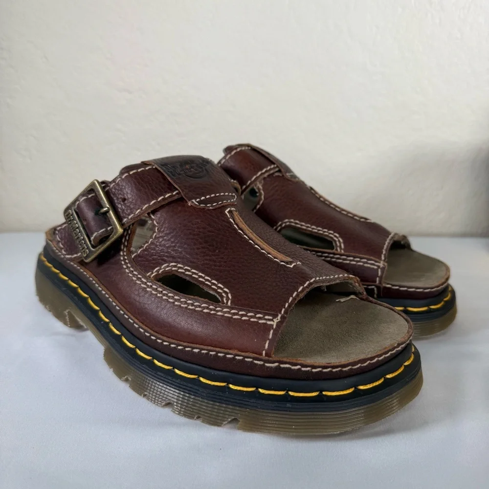 Vintage Dr. Doc Martens 8A59 Fisherman Sandals Chunky Buckle Strap Brown Slides